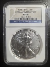 2011 S BURNISHED AMERICAN SILVER EAGLE NGC MS70 25TH ANNIVERSARY SET BLUE LABEL picture