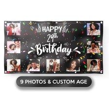 Custom 9 Photo Happy Birthday Banner with Personalized Age 3x5 Feet picture
