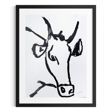 Original Abstract Bull 9x12 Cow Western Painting Black White Acrylic Ink Art picture