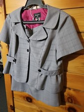 Vintage Sweet Suit Women Two-piece Gray Plaid Skirt Suit Hot Pink Lining Size 18 picture