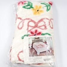 NOS Vintage Chenille Bedspread in Package FULL Pink Yellow Bows Floral Rare picture