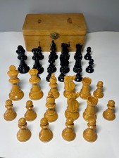 Vintage 1960s-70s French Lardy Style Staunton Chess Set 3.5” King Wood Box picture