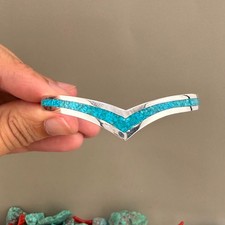Sterling Silver Turquoise Inlay Chevron Cuff Bangle Handmade Southwest Bracelet picture