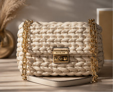 Michael Kors Tribeca Large Chain Shoulder Bag Birch Woven Leather Gold Hardware picture