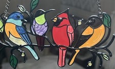Birds On A Branch Suncatcher Hanging Window Decor Chain Card Humming Finch USA picture