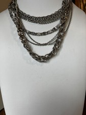 VINTAGE MONET SILVER TONE 5 STRAND MULTI CHAIN NECKLACE 18