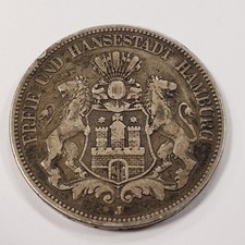 1875 J German States Hamburg 5 Mark .8037 ASW - KM598 - SKU-Q4886 picture