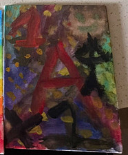 Abstract Painting on Canvas/Panel, Multicolor Red & Black Shapes, Unframed picture