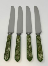 VTG *Royal Brand* Sharp Cutter Knives (Set 4) Marbled Green Celluloid Handles picture