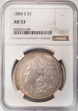 1884 S Morgan Silver Dollar NGC AU53 Toned Reverse picture