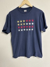 Vintage Jerzees T Shirt Mens Large USA Made Embroidered Stars Navy Blue Flawed picture