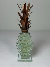 Vintage 1980s Stacked Glass Pineapple Sculpture Art Deco Verdigris Brass Crown picture