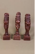 Vintage Hand Carved African Wooden Bust Sculptures Mid Century Tribal Art Ser3 picture
