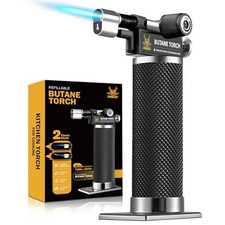 RAVS Butane Torch Lighter, DUAL Flame Mode Creme Brulee Torch, Black Premium Met picture