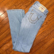 True Religion Billie Mid Rise Straight Leg Jeans Light Wash Blue Size 26 picture