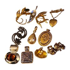 Vintage Estate Jewelry Lot Lady Remington Locket Cameo Pearls Brooches Pendants picture
