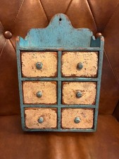 6 Drawer Vintage Spice Cabinet/Cupboard/Chest/Apothecary-Blue Paint-Primitive picture