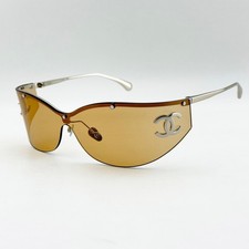 CHANEL CHA71787 Shield Sunglasses Silver Frame Brown Lens CC Logo Women picture