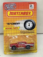 1992 MATCHBOX SUPERFAST 4 RED WITH FLAMES FLIP NOSE 57 CHEVY NEW ON DAMAGED CARD picture