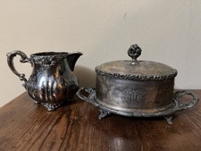 Antique Victorian Silverplate Butter Dish & Creamer Lot Meriden Homan Quadruple picture