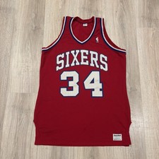 Vintage Sand Knit Authentic Philadelphia 76ers Charles Barkley Jersey Mens 44 picture