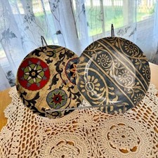 Pier 1 Imports Porcelain Appetizer Plates Set of 2 Boho Floral Blue Red Cream picture