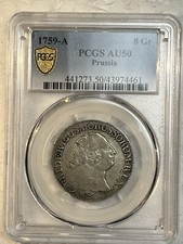 Prussia 1759 A Silver 8 Groschen AU50 PCGS Certified Highest Graded Coin Top Pop picture