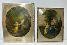 Pair Early 20th C Colored Engravings on Metal Kauffmann Fragonard Dupont Mathieu picture