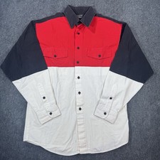 Vintage Panhandle Slim Button-up Long-sleeve Red Black and White Colorblock M picture