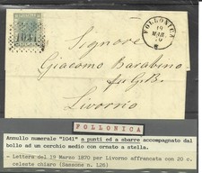 1870 20C L26 WITH NUMERICAL CANCELLATION WITH DOTS AND BARS 1041 FROM FOLONICA X LIVORNO picture
