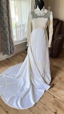 Priscilla of Boston Wedding Dress High Neck Long Sleeve Lace Train Button Back picture