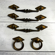 Antique Traditional Bronze Metal Drawer Pulls 6in, 5 1/4 in C-C, 5 Pack picture