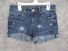 Aeropostle Women's Shorts 00 Dark Wash Distressed Cuffed Hem Denim Blue Jean picture