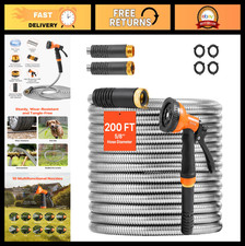 Heavy Duty 200ft Metal Garden Hose, No-Kink Flexible with 10-Function Nozzle, Ru picture