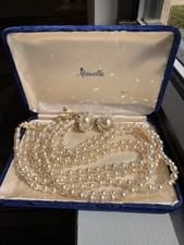 Vintage 1950s Marvella Four Strand Pearl Necklace Clip Earrings OG Mid Cent Box picture