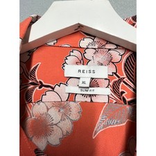 Reiss Freddie Mens XL Slim Fit Floral Long Sleeve Button Down Shirt Coral Orange picture