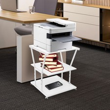 3 Tier Printer Stand with Storage 4 Locking Wheels White 29.5in picture