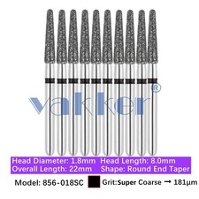 Vakker 10/pk Dental Round End Taper FG Diamond Bur 856-018SC Super Coarse Black picture