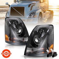 For 2004-2017 Volvo Semi Truck VN VNL Black Headlights Assembly Pair W/Bulbs picture