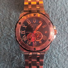Bulova Marine Star Automatic Blue Roman Dial Silver SS Bracelet 200m Watch picture