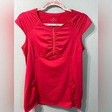 Athleta Intrepid Cap Sleeve Sun Shield Red Athletic Top Half Zip 215062 Womens M picture