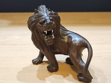 Vintage Hand Carved Rosewood Chinese Lion Glass Eyes & Teeth 5” Long picture