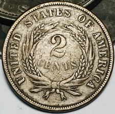 1866 Two Cent Piece 2C Ungraded Circulated US Copper Coin CC29089 picture