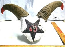 horned skull w/pentagram & lucifer emblem vintage demonic collectible satanic picture