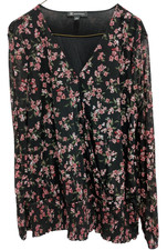 INC International Concept Womens Top Large Black Ditsy Floral Faux Wrap BOHO NEW picture