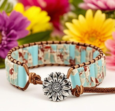 Vintage Sea Sediment Jasper Gemstone Bracelet Women Jewelry Energy Reiki Gift picture