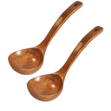 PACK OF 2 Kitchen Wooden Long Handle Ladle Soup Ladle, Long Handle Wooden Spoon picture