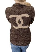 CHANEL Vintage CC Logo Cashmere Knit Zip Sweater Top Brown Beige 902479 picture