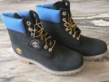 Timberland Men's 6 Inch Black Blue Leather Waterproof Boots A5NYZ Size 9.5 picture