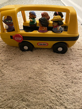 Vintage Little Tikes Toddle Tots School Bus Yellow w/ 6 Figures Stop Sign picture